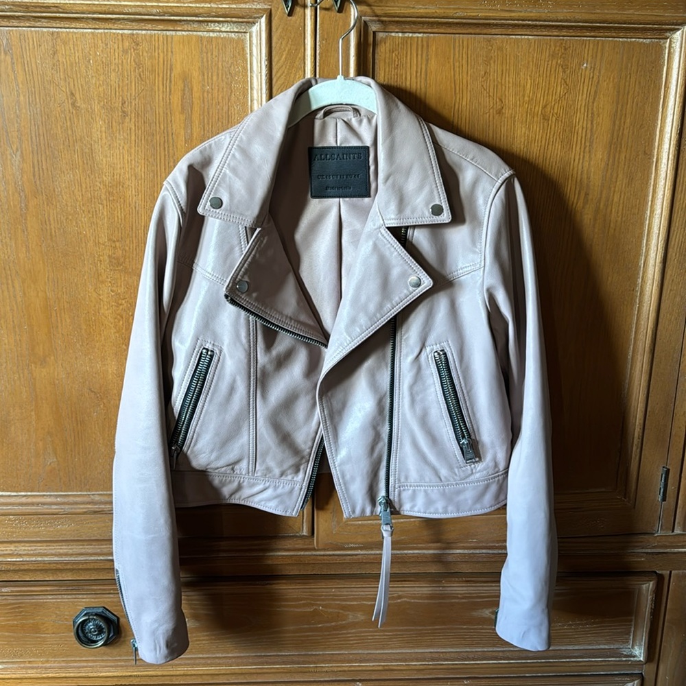 all saints pink leather jacket